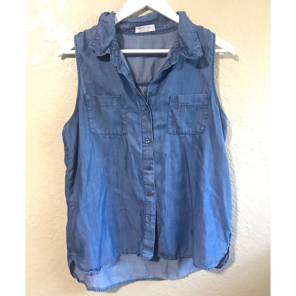 Denim Jean Sleeveless Button Down